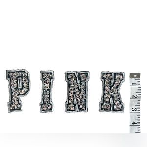 Sew On Script Letter Patches, Embroidered Sequins Letters Pink 3”